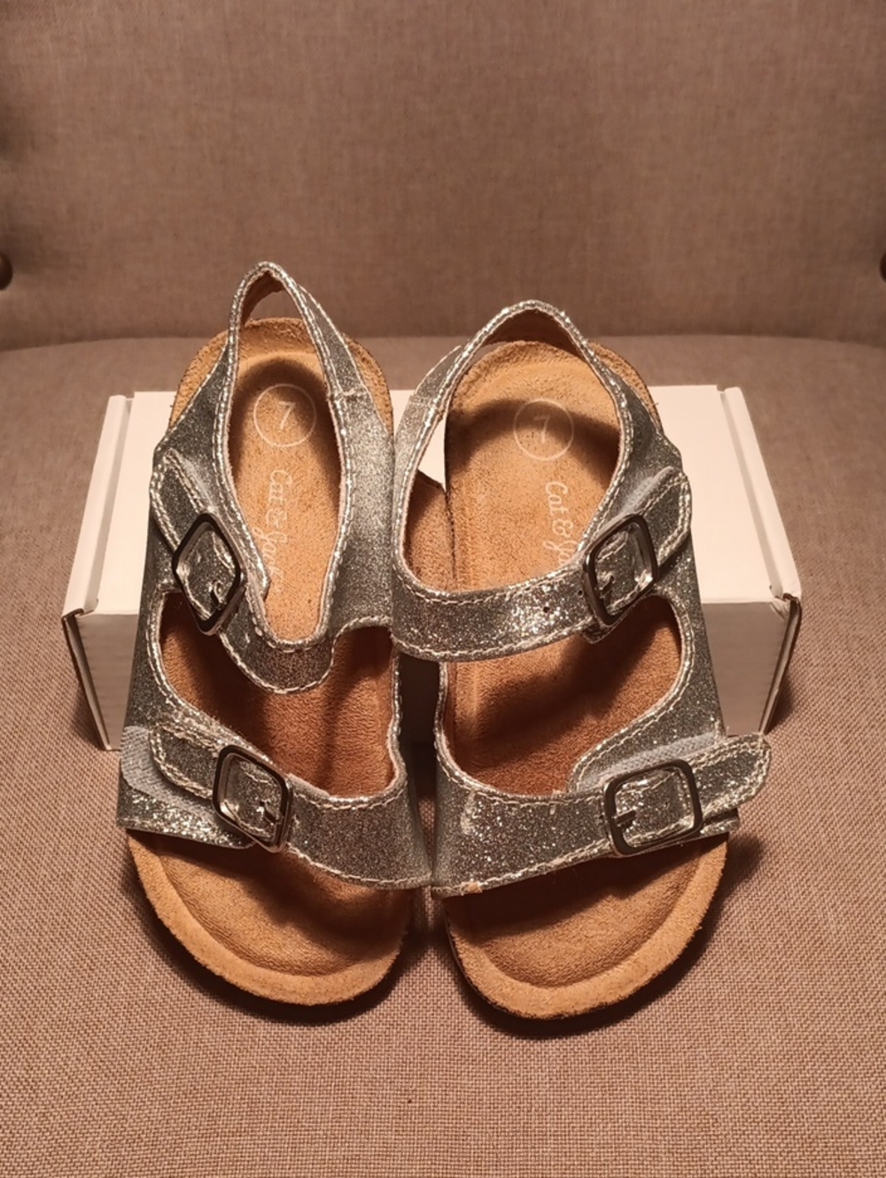 Cat & Jack Silver Glitter Double-Buckle Sandals for Toddler